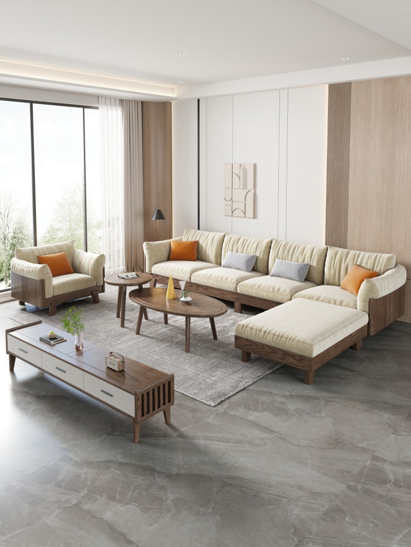 匠者白蠟?zāi)鞠盗屑揖撸篔D-616沙發(fā)胡桃色4+踏