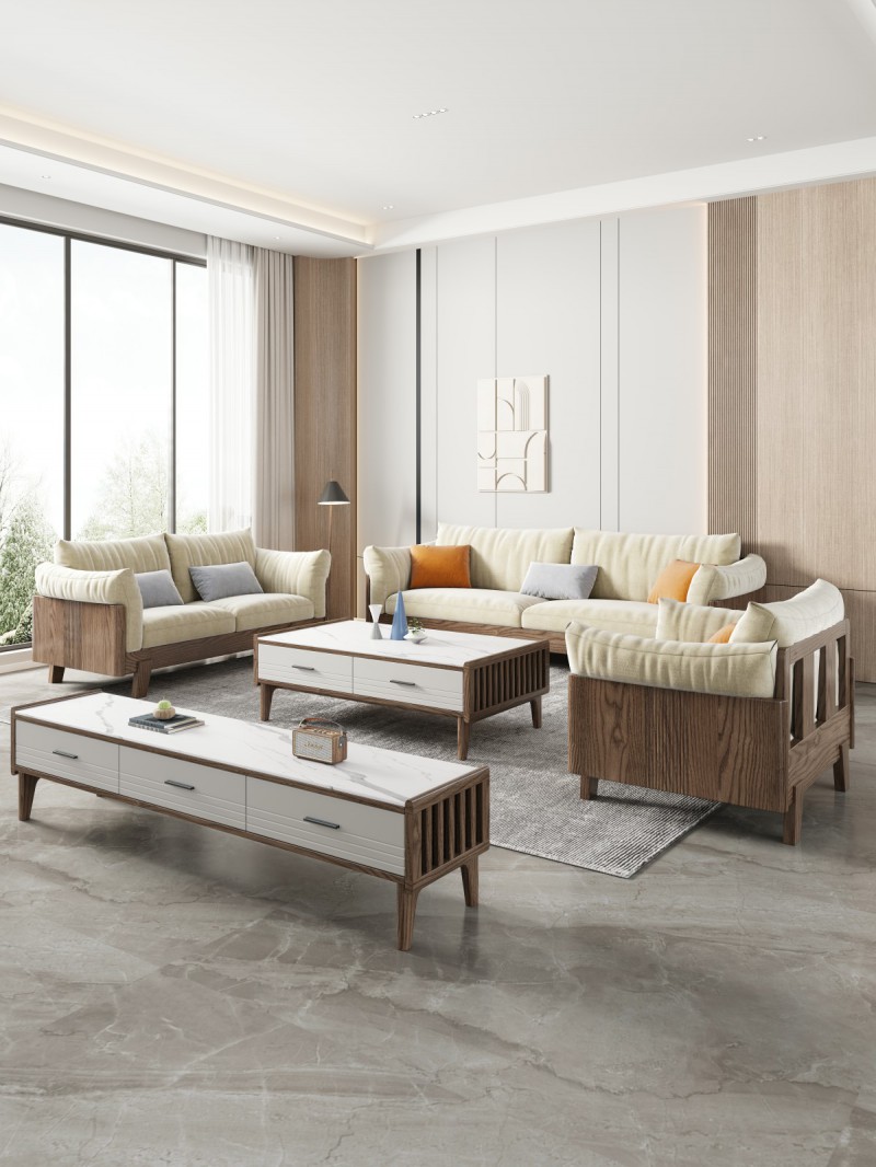 匠者白蠟?zāi)鞠盗屑揖撸篔D-616沙發(fā)胡桃色1+2+3