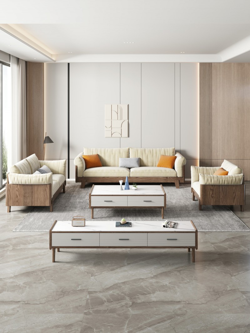 匠者白蠟?zāi)鞠盗屑揖撸篔D-616沙發(fā)胡桃色1+2+3