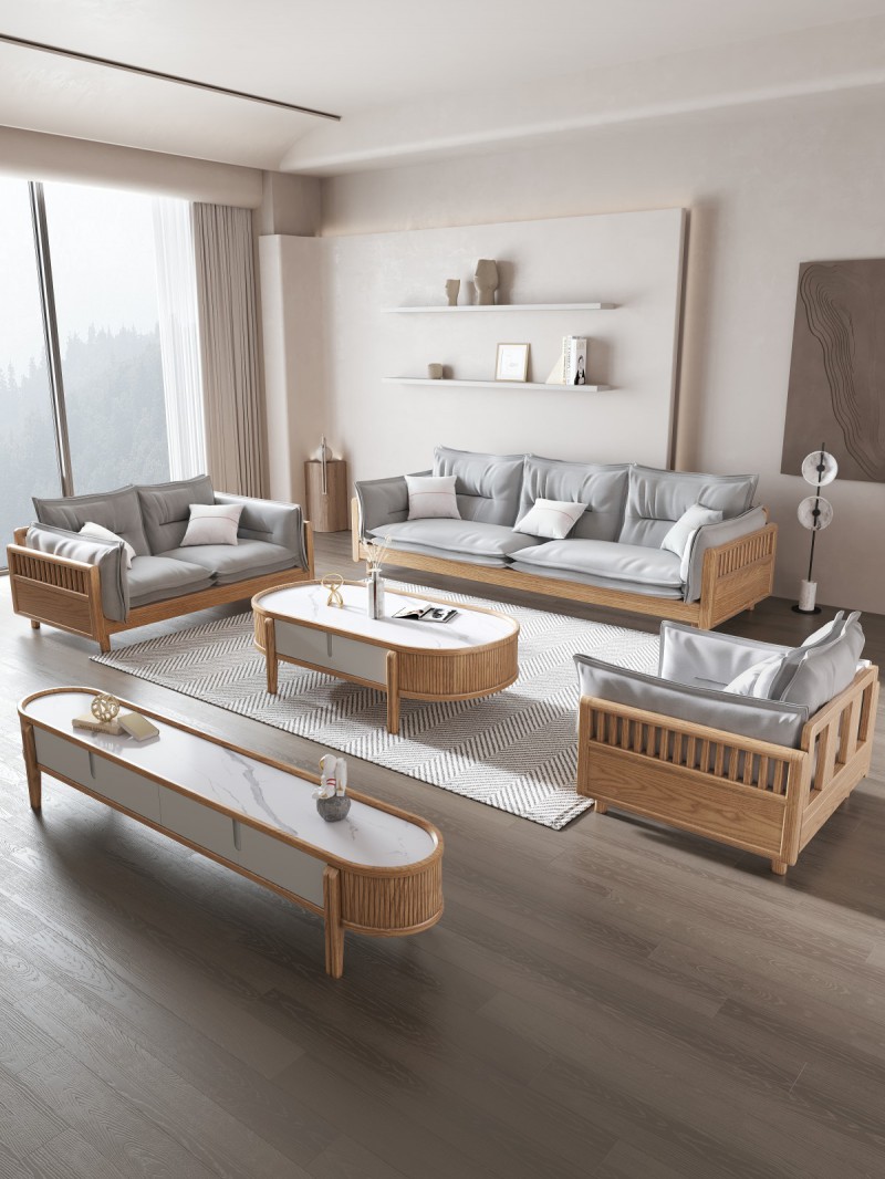 匠者白蠟木系列家具：JD-615沙發原木色1+2+3