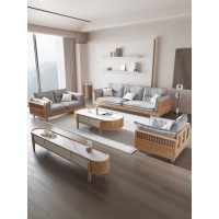 匠者白蠟?zāi)鞠盗屑揖撸篔D-615沙發(fā)原木色1+2+3