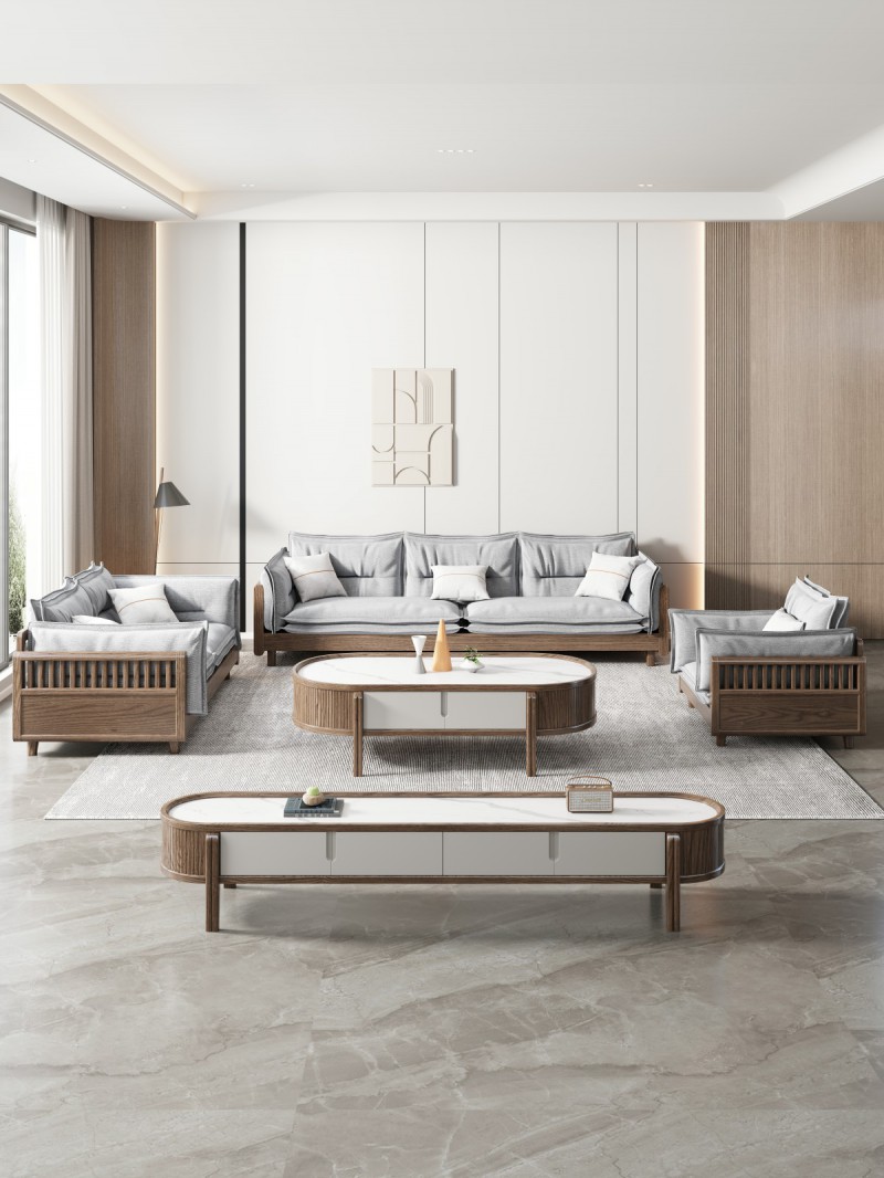 匠者白蠟木系列家具：JD-615沙發胡桃色1+2+3