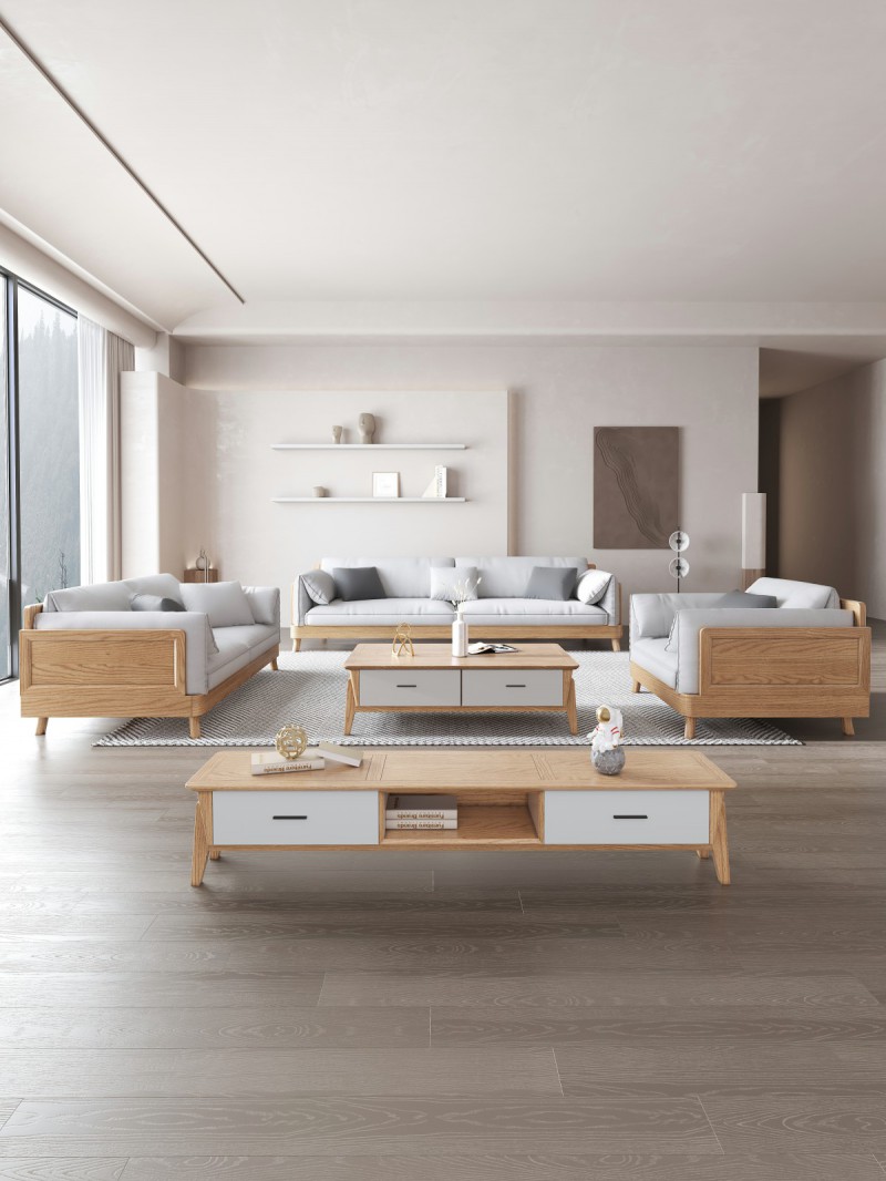 匠者白蠟木系列家具：JD-613沙發原木色1+2+3