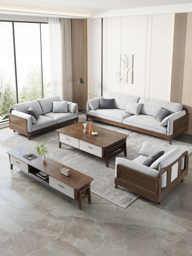 匠者白蠟木系列家具：JD-613沙發胡桃色1+2+3