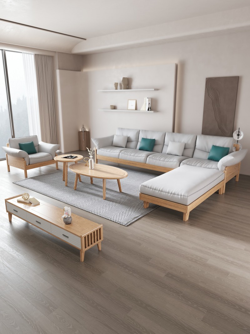 匠者白蠟?zāi)鞠盗屑揖撸篔D-612沙發(fā)原木色4+踏