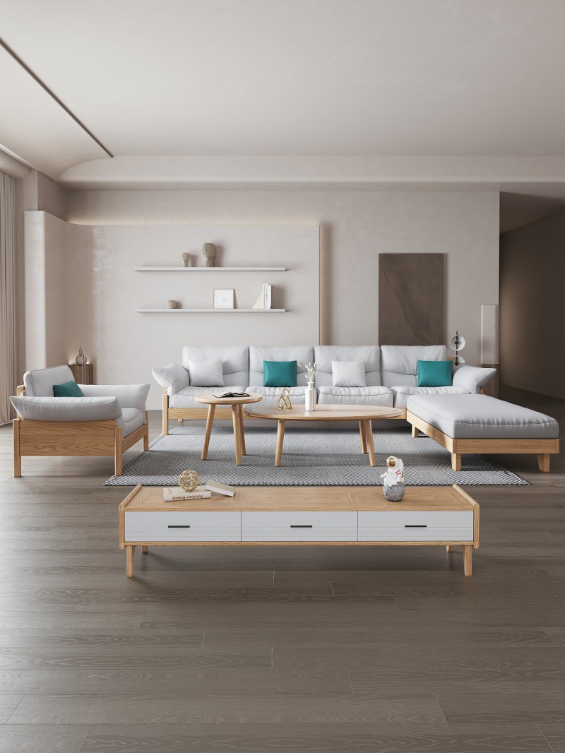 匠者白蠟?zāi)鞠盗屑揖撸篔D-612沙發(fā)原木色4+踏