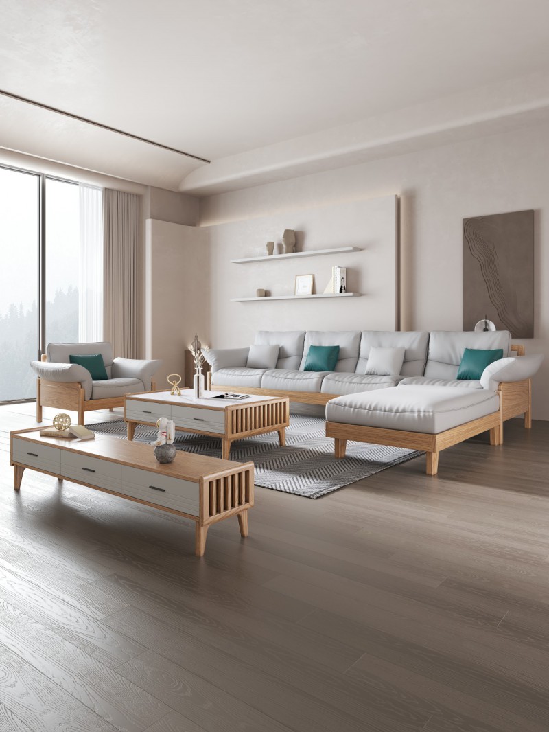 匠者白蠟?zāi)鞠盗屑揖撸篔D-612沙發(fā)原木色4+踏