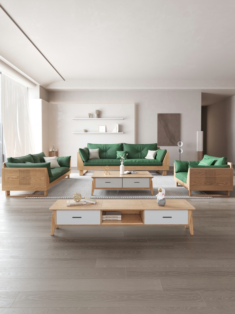 匠者白蠟木系列家具：JD-611沙發原木色1+2+3