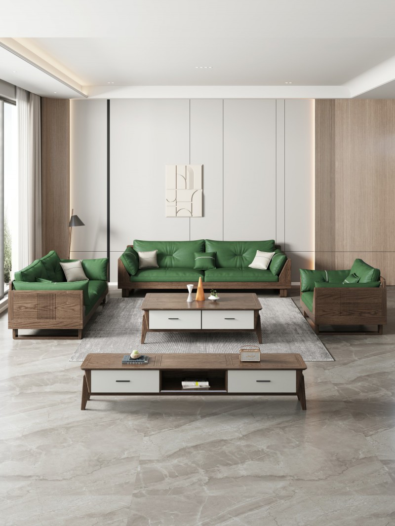 匠者白蠟木系列家具：JD-611沙發胡桃色1+2+3