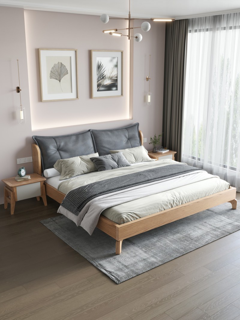 匠者白蠟木系列家具：JD-608床原木色