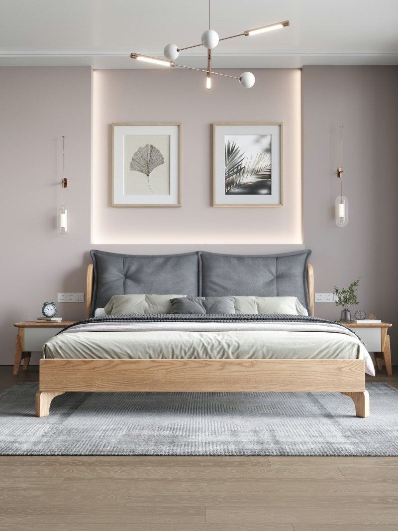 匠者白蠟木系列家具：JD-608床原木色