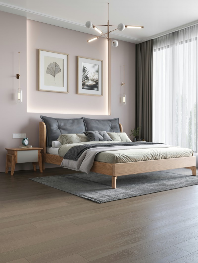 匠者白蠟木系列家具：JD-608床原木色