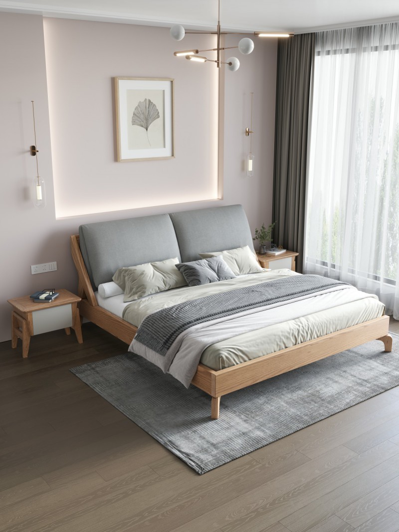 匠者白蠟木系列家具：JD-606床原木色