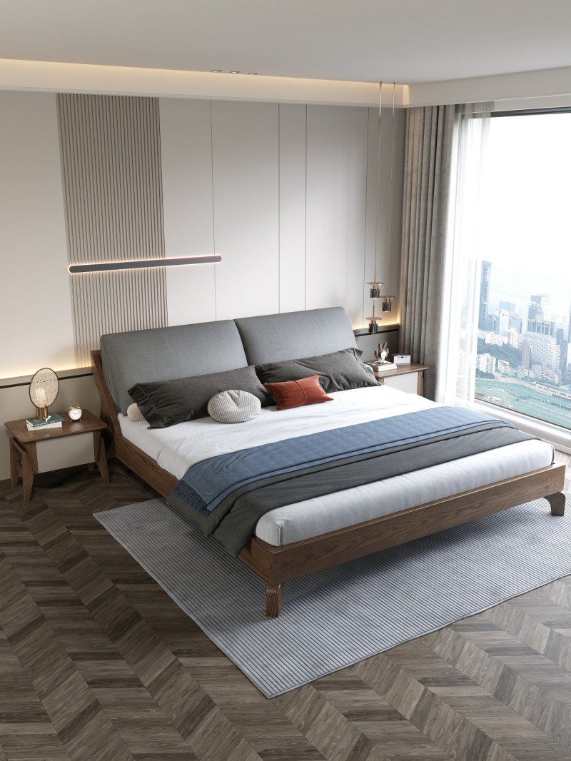 匠者白蠟木系列家具：JD-606床胡桃色