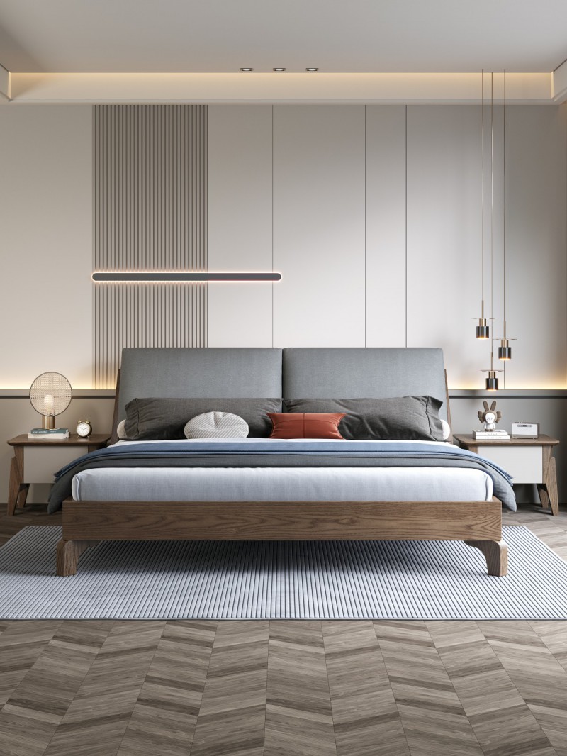 匠者白蠟木系列家具：JD-606床胡桃色