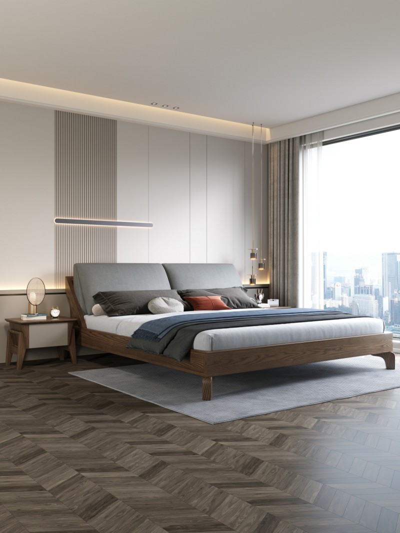 匠者白蠟木系列家具：JD-606床胡桃色