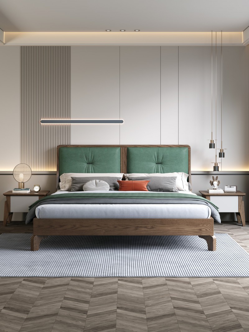 匠者白蠟木系列家具：JD-605床胡桃色