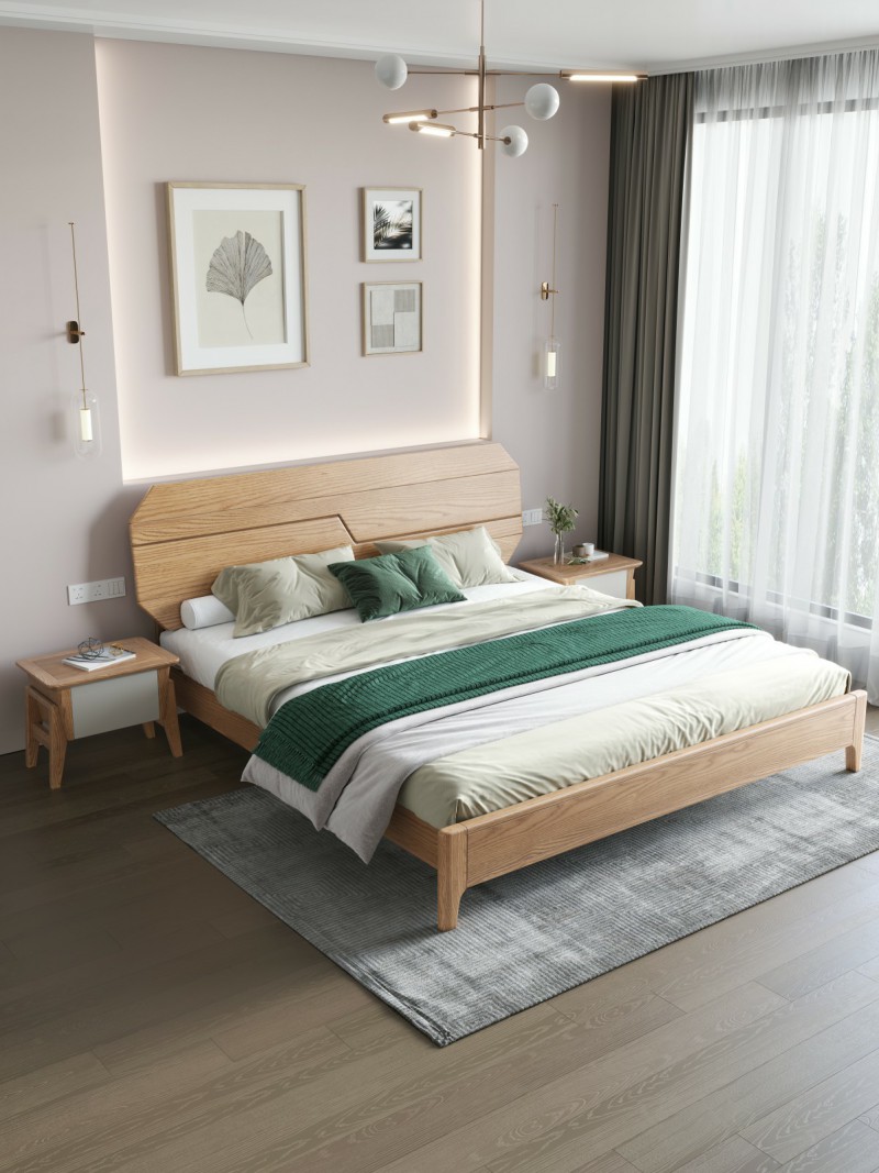 匠者白蠟木系列家具：JD-603床原木色