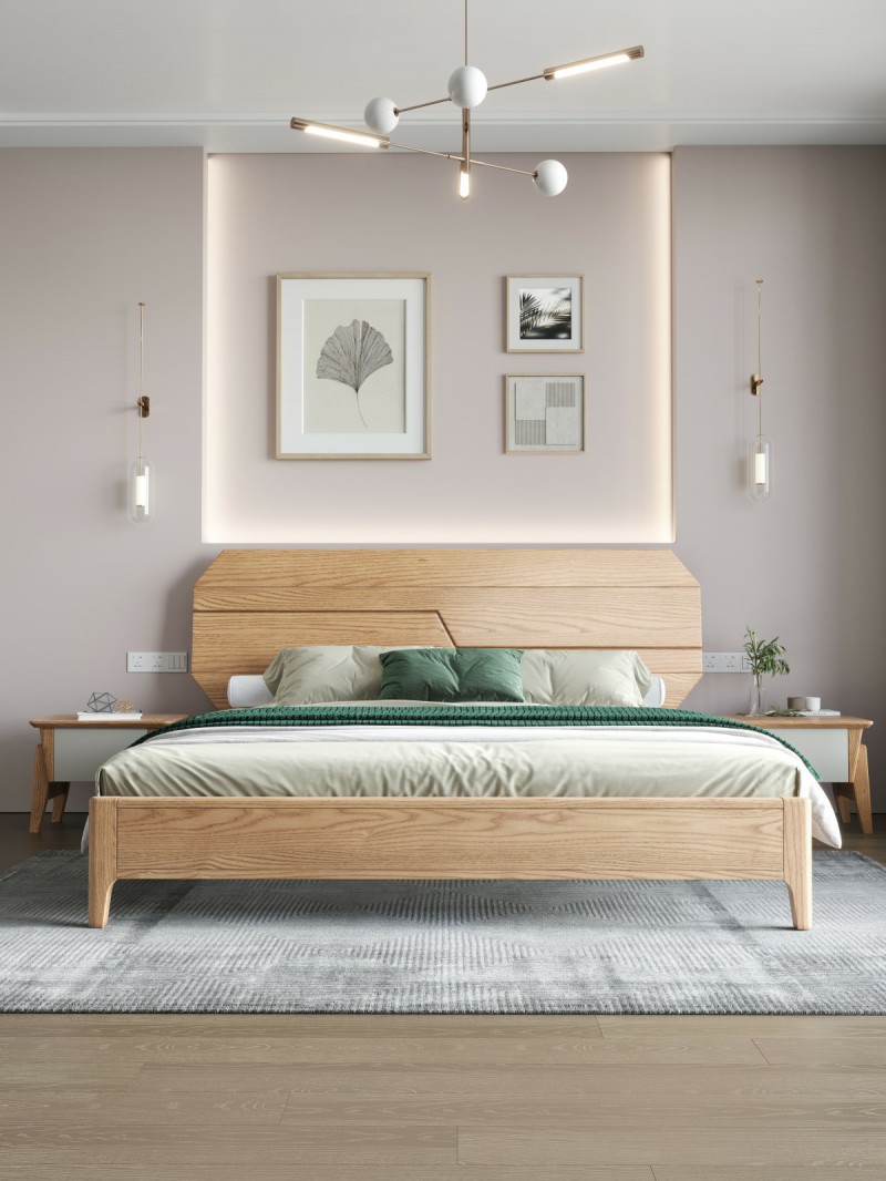 匠者白蠟木系列家具：JD-603床原木色