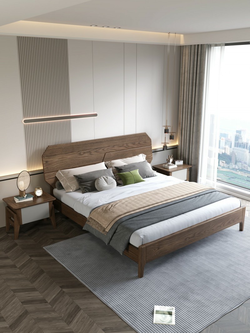 匠者白蠟木系列家具：JD-603床胡桃色