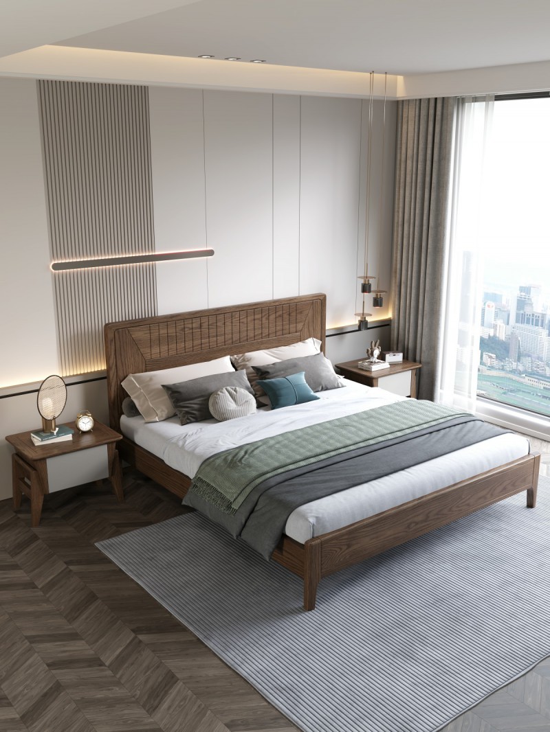 匠者白蠟?zāi)鞠盗屑揖撸篔D-602床胡桃色