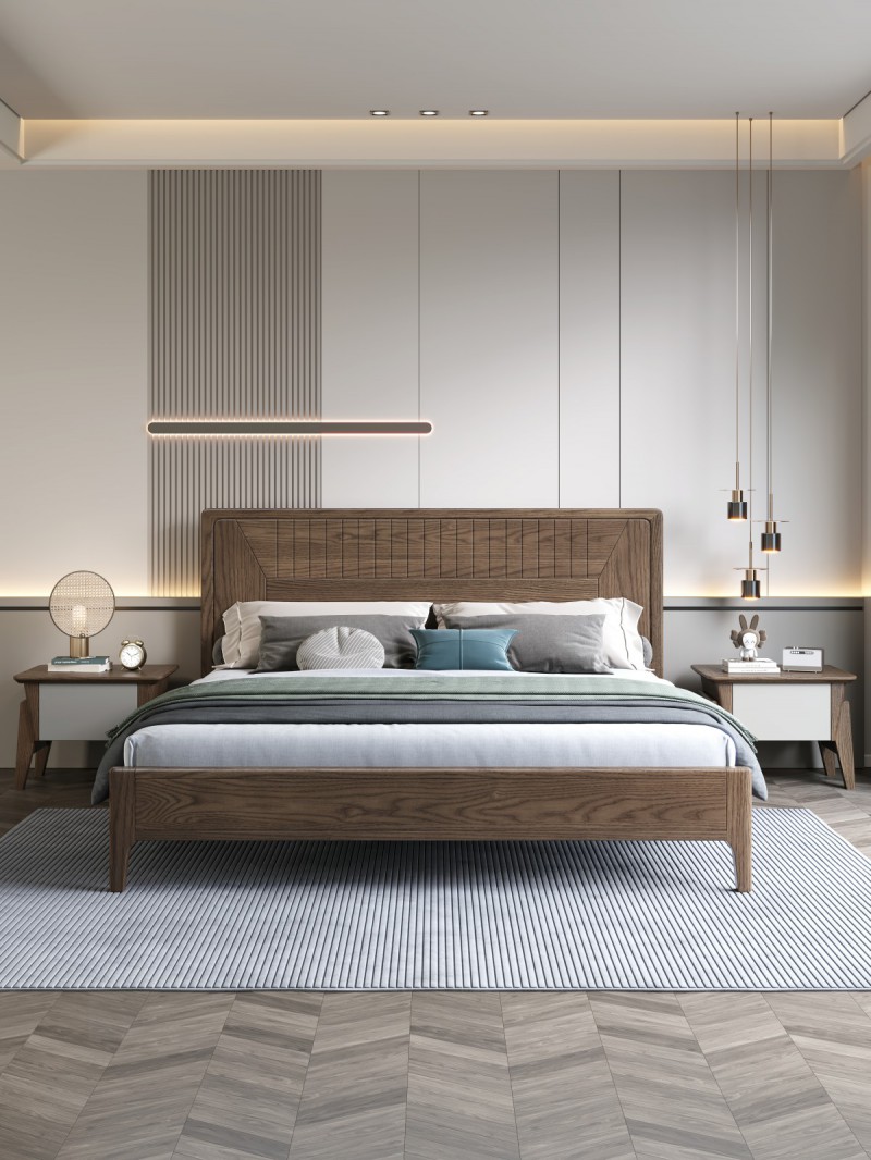 匠者白蠟?zāi)鞠盗屑揖撸篔D-602床胡桃色