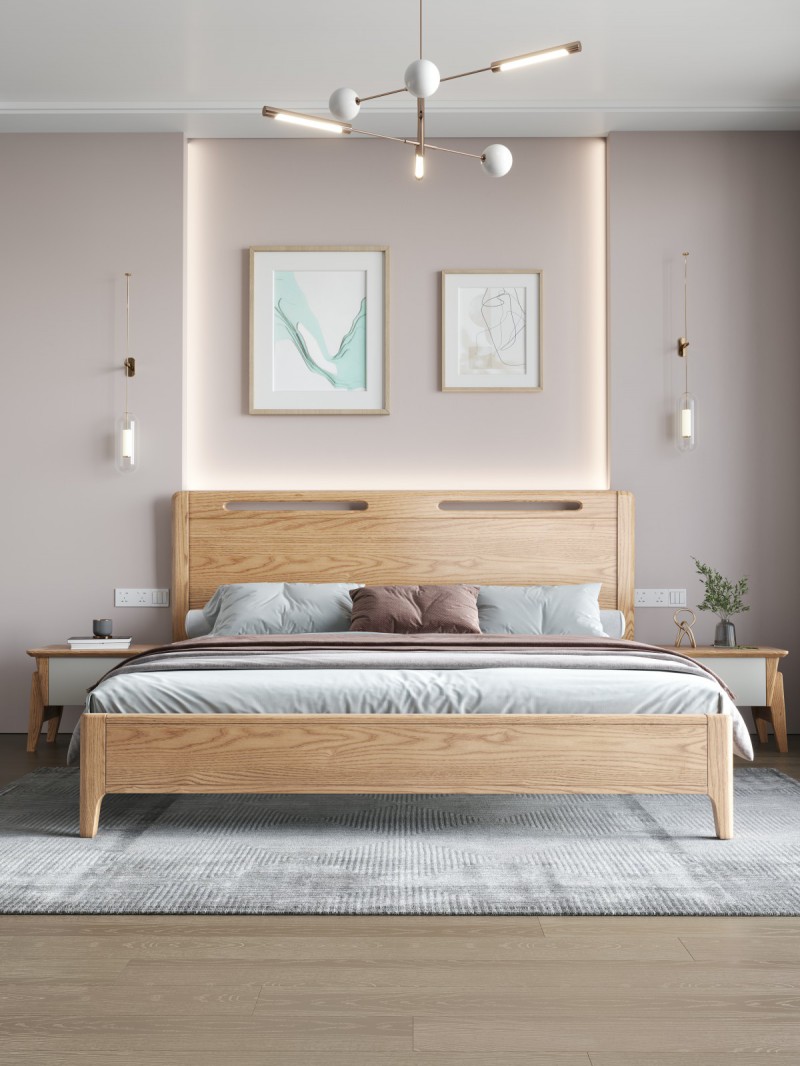 匠者白蠟木系列家具：JD-601床原木色