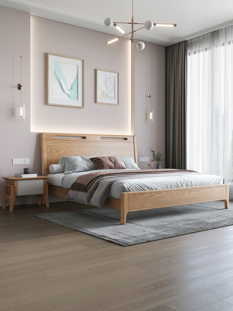 匠者白蠟木系列家具：JD-601床原木色