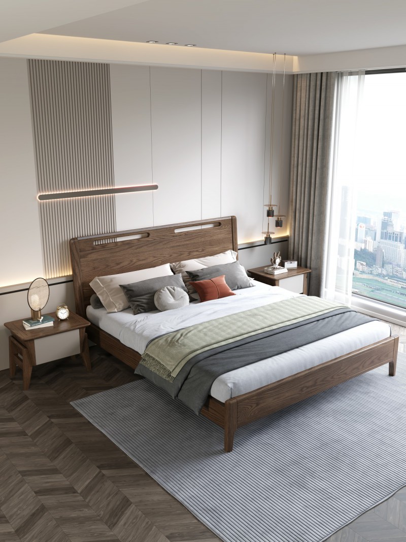 匠者白蠟?zāi)鞠盗屑揖撸篔D-601床胡桃色