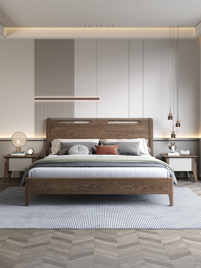 匠者白蠟?zāi)鞠盗屑揖撸篔D-601床胡桃色