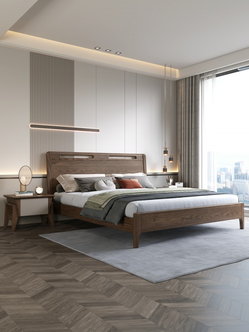 匠者白蠟?zāi)鞠盗屑揖撸篔D-601床胡桃色