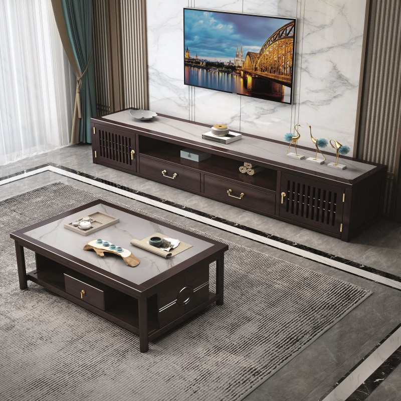 瑞聯新中式家具：1816#巖板電視柜、806#巖板茶幾