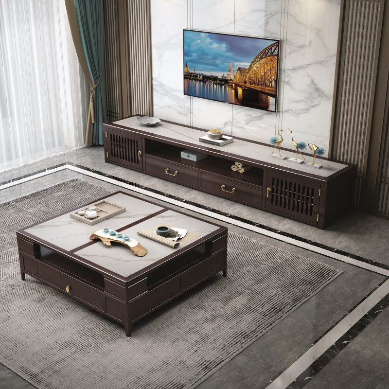 瑞聯新中式家具：1816#巖板電視柜、806#巖板茶幾