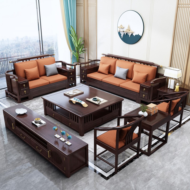 瑞聯新中式家具：809#高箱高靠沙發