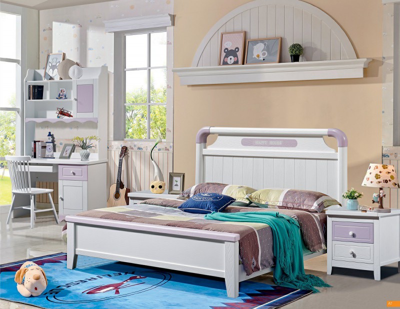 青少年兒童實木床508#（幸福家庭）粉白