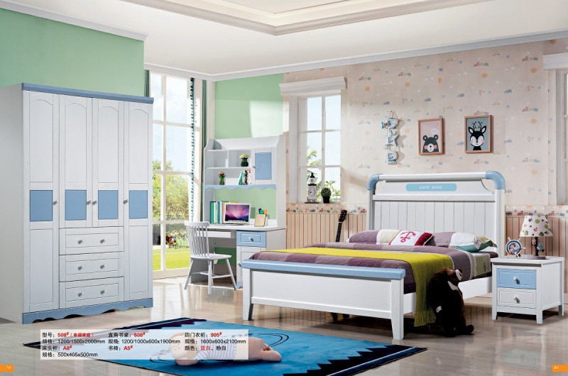 青少年兒童實木床508#（幸福家庭）藍白