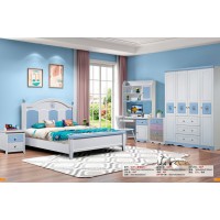 嘻哈年華青少年兒童實木床507#（夢想航行）藍白