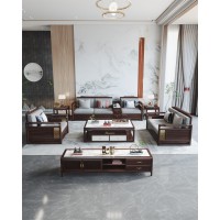 阿姆雷特新中式金絲檀木HT89沙發加茶水柜