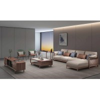 木來客現(xiàn)代輕奢極簡黑胡桃木家具：2W17轉(zhuǎn)角沙發(fā)2+3+貴