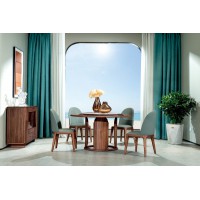 盛唐盛景·慕格意式簡奢南美胡桃木M8001圓餐臺、M8101餐椅、M8201餐邊柜