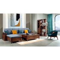 盛唐盛景·慕格意式簡奢南美胡桃木M6003轉角沙發、M6103長茶幾、M8401間廳柜、M6403休閑椅