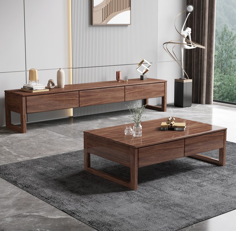 木匠空間現代簡約實木電視柜DS12#、茶幾CJ12#