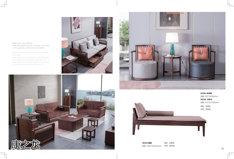 康之龍現代輕奢黑胡桃木家具