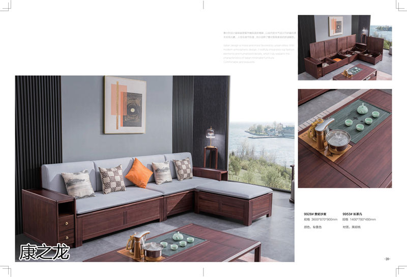 康之龍現代輕奢黑胡桃木家具