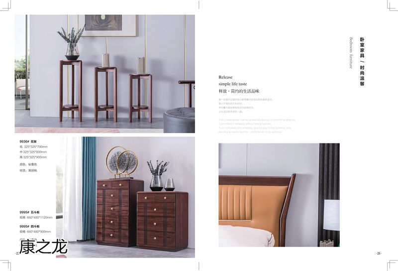 康之龍現代輕奢黑胡桃木家具