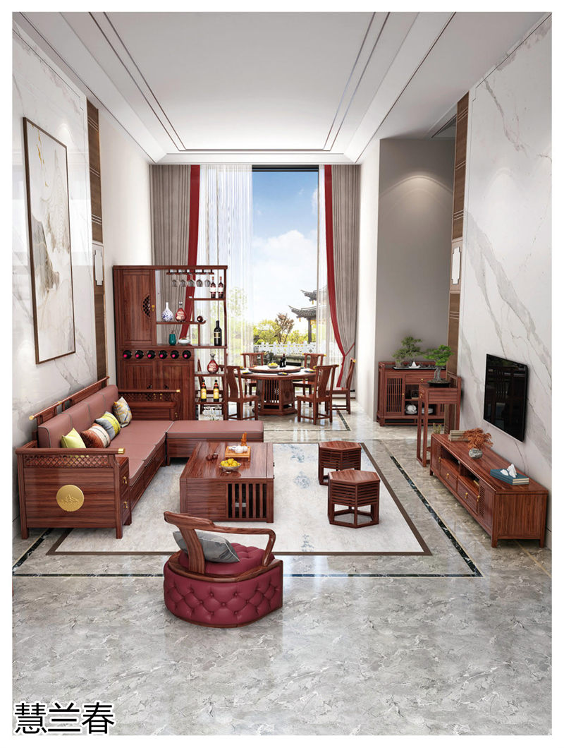 慧蘭春新中式烏金木套房家具