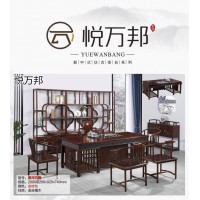 新中式仿古茶臺，南康金絲檀木茶臺，江西仿古實木茶桌、博古架，悅?cè)f邦家具生產(chǎn)廠家