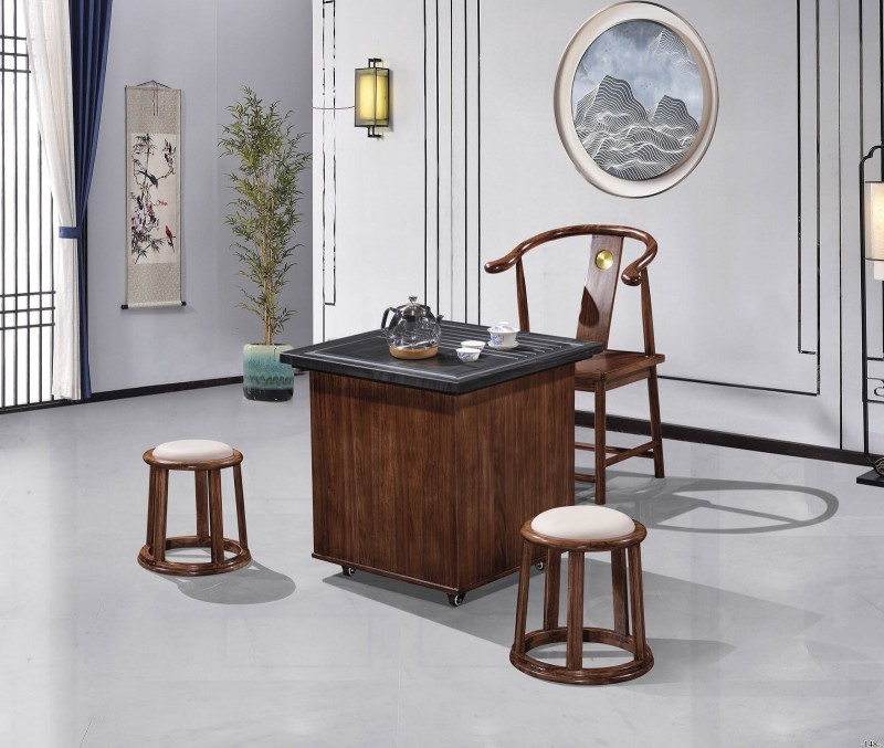 新中式烏金木陽臺小茶臺389#、副椅382#、小圓凳390#