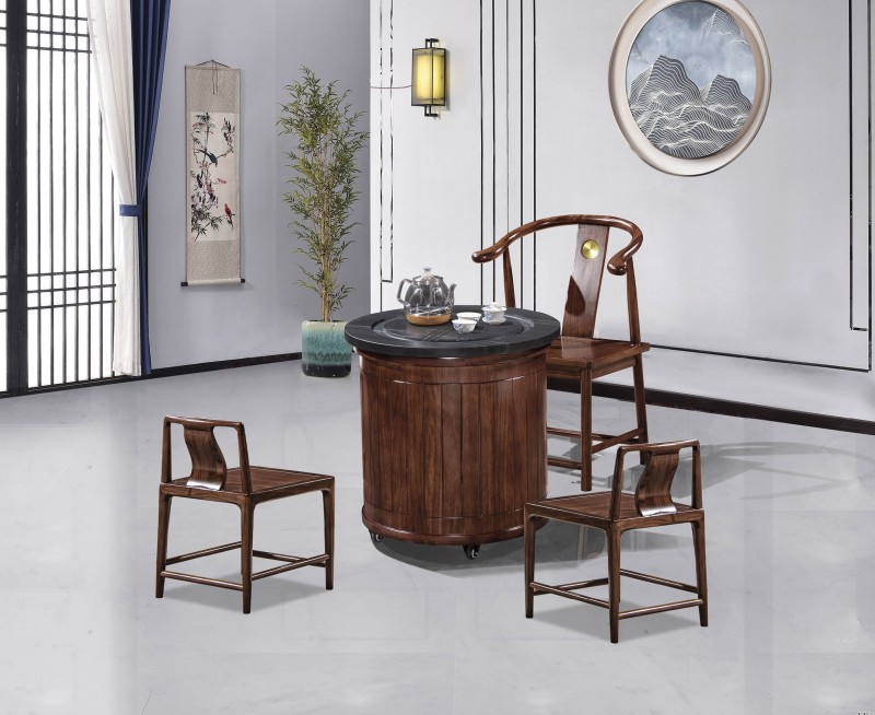 新中式烏金木陽(yáng)臺(tái)小茶臺(tái)388#、副椅382#、副椅387#
