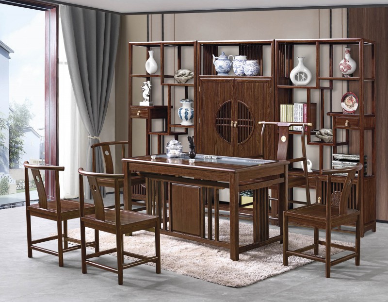 新中式烏金木茶臺291#、主椅291#、副椅291#、博古架（左中右）298#